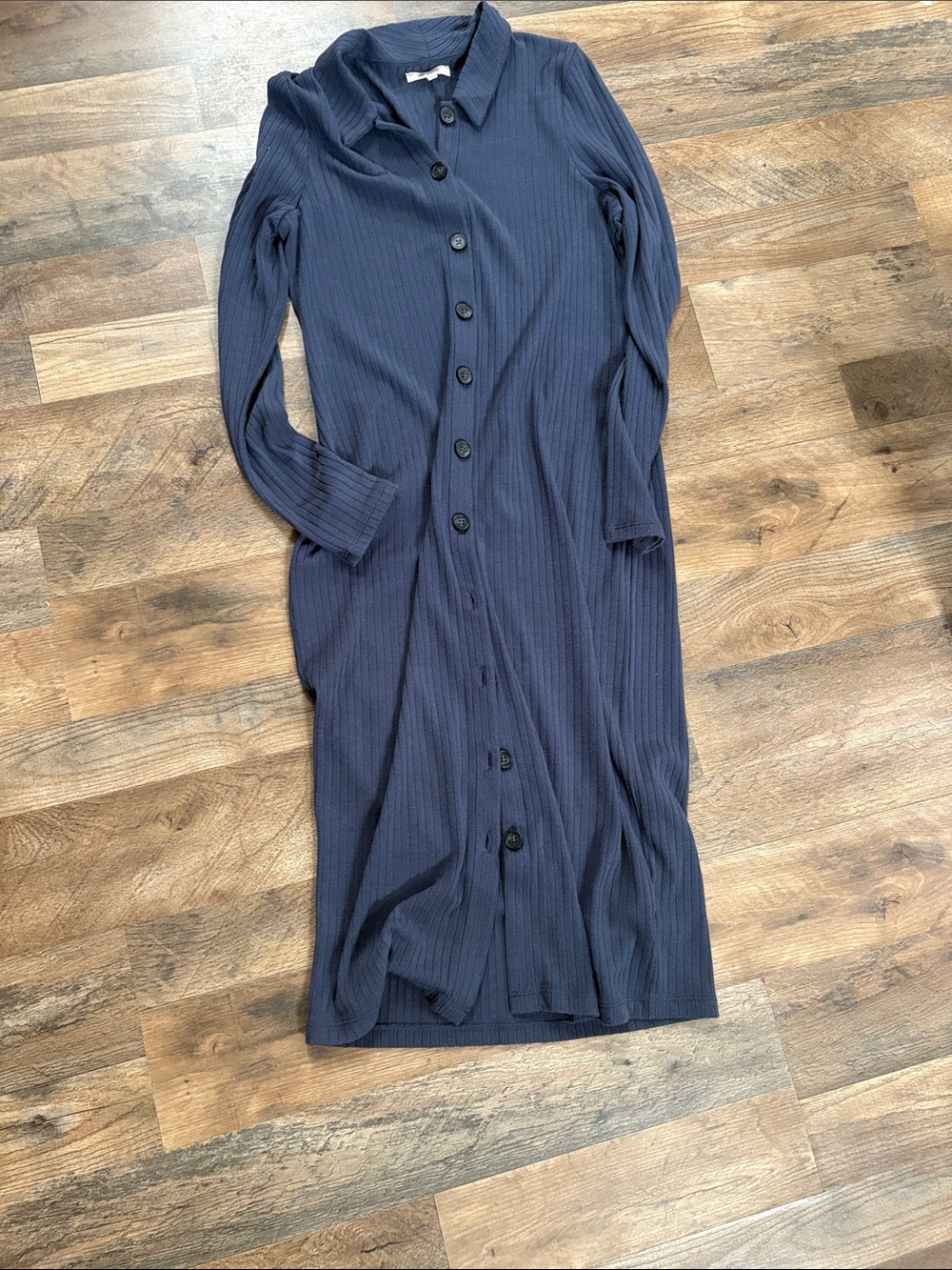 Madewell Navy Ribbed Long-Sleeve Button Dress